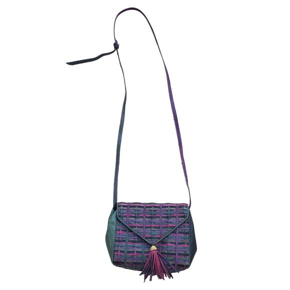 Sharif multi-color leather bag with woven detailing & front tassel, made in USA - Picture 4 of 12